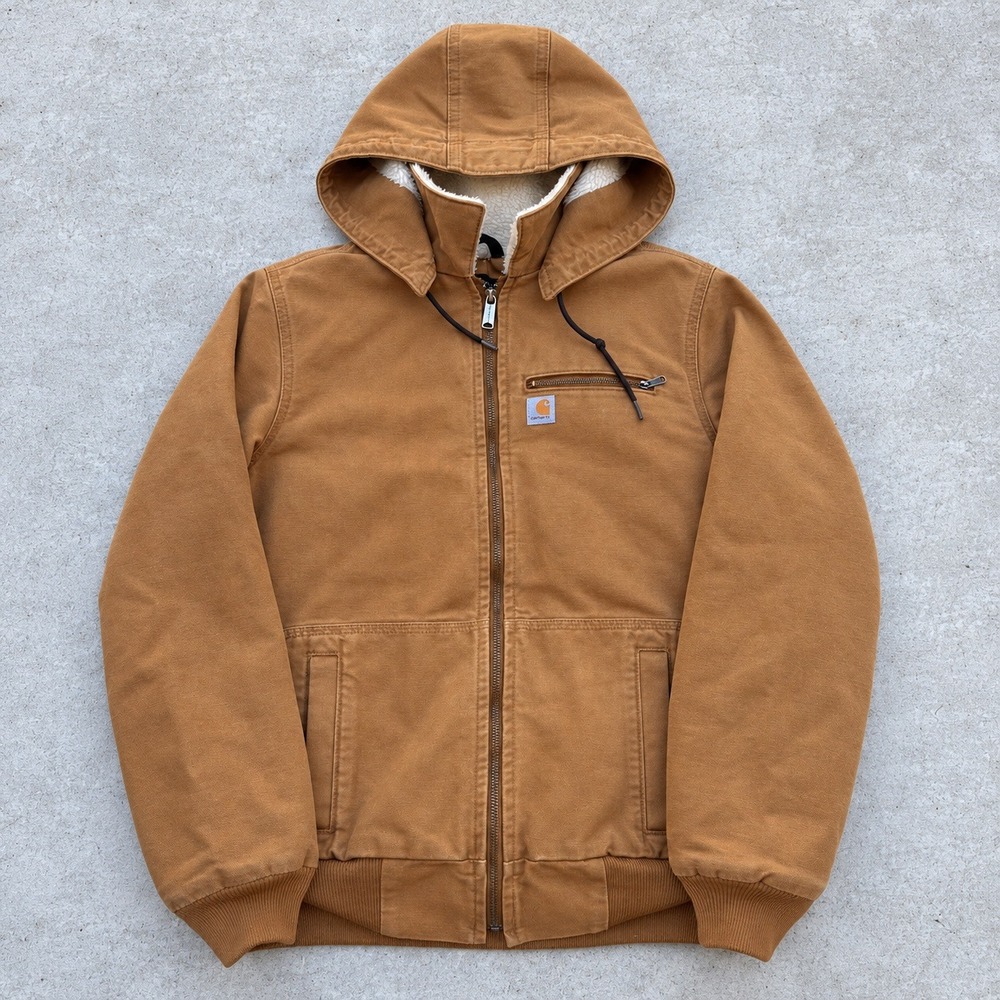 Carhartt Brown Wildwood Sherpa Lined Canvas Jacket Loose Fit Womens Large 12/14